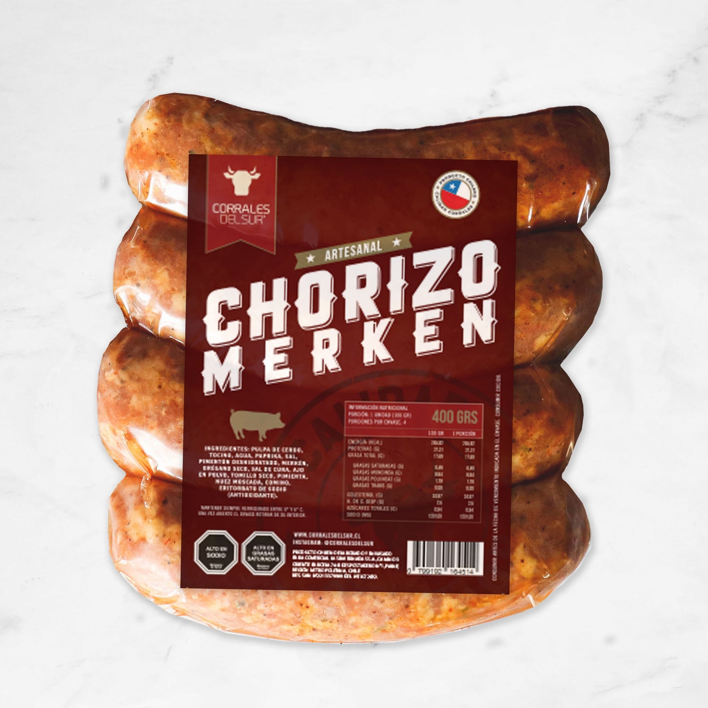 Chorizo Merkén | Corrales del Sur | 400g